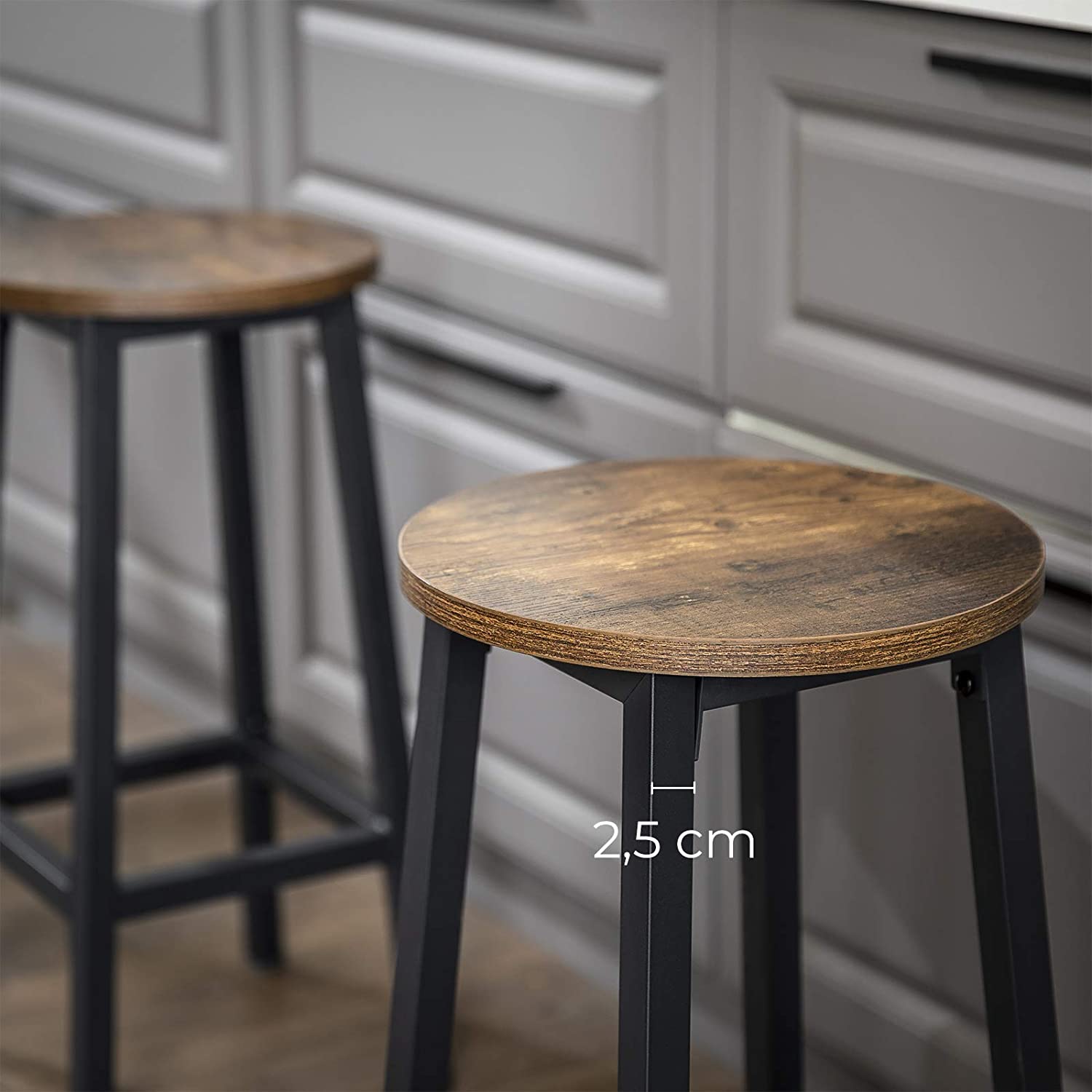 barstoel 2 stuks 32x65cm rond zitvlak bruin hout metaal megamix.sk