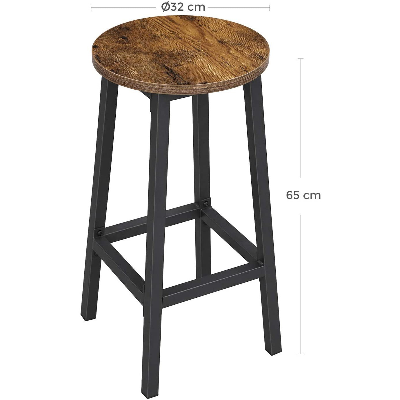 barstoel 2 stuks 32x65cm rond zitvlak bruin hout metaal megamix.sk