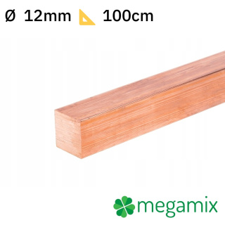 Koperen vierkantstaf 12x12mm 100cm