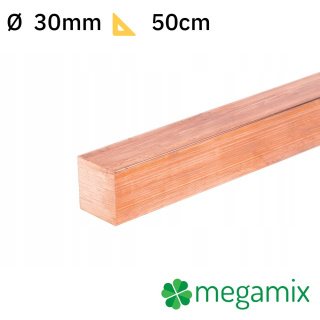 Koperen vierkantstaf 30x30mm 50cm