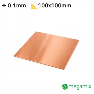 Koperplaatdikte 0,1 mm maat 100x100 mm koper Cu-vorm
