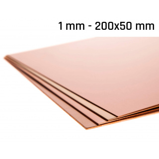 Koperplaatdikte 1,0 mm maat 200x50 mm koper Cu-vorm