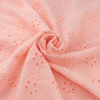 Geborduurd perkal stof perzik katoen 0,5m