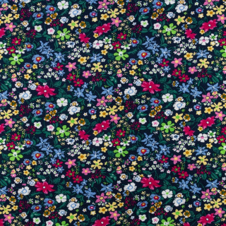 Viscose stof gebreid marineblauw bloemen patroon 0,5m