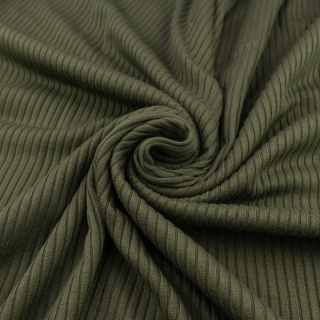 Viscose stof gebreide olijfgroene streep 0,5m