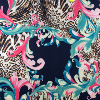 Stof Silki marineblauw luipaard damast patroon 0,5m