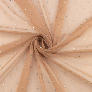 Beige zachte tule stof met steentjes 0,5m