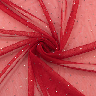 Rode tule stof met steentjes 0,5m