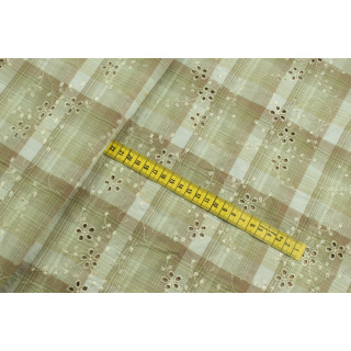 Katoenen popeline stof borduurwerk ruit bloemen patroon 0,5m