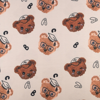 Beige joggingstof gebreide stof met teddybeer patroon 0,5m