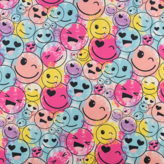 Sweatstof roze-blauwe gebreide stof emoticons 0,5m