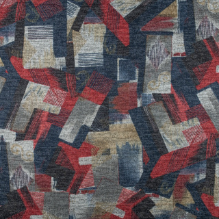 Stof gebreide lurex marineblauw geometrisch patroon 0,5m