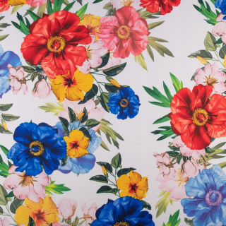 Stof Jersey ITY wit glad gebreide bloemen 0,5m