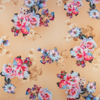 Stof Jersey ITY beige glad gebreide bloemen 0,5m