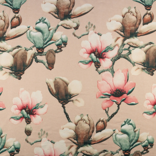 Stof Jersey ITY beige glad bloemen tricot 0,5m