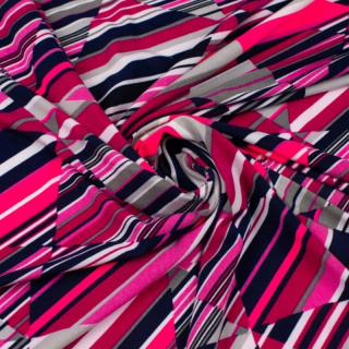 Stof Jersey ITY roze vierkanten gebreide stof 0,5m