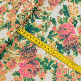 Stof Jersey ITY crème bloemen tricot 0,5m