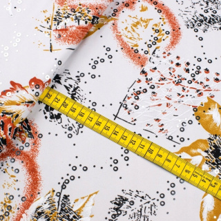 Stof Jersey ITY wit bladeren tricot 0,5m