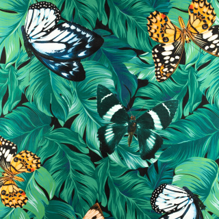 Stof Jersey ITY Kimo bladeren vlinder patroon tricot 0,5m