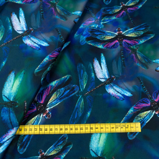 Stof Jersey ITY blauw glad libellen tricot 0,5m