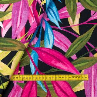 Stof Jersey ITY glad gekleurde bladeren tricot 0,5m