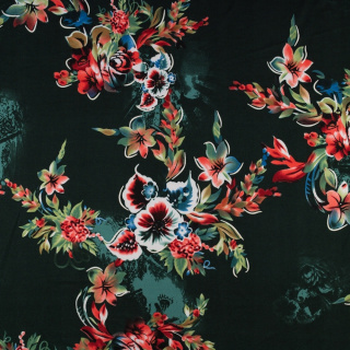 Stof Jersey ITY groen glad bloemen tricot 0,5m