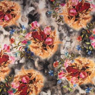 Stof Jersey ITY beige glad bloemen tricot 0,5m