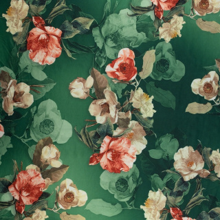 Stof Jersey ITY groen glad bloemen tricot 0,5m