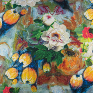 Stof Jersey ITY glad geschilderde bloemen gebreide stof 0,5m