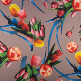 Stof Jersey ITY glad tulpen patroon tricot 0,5m