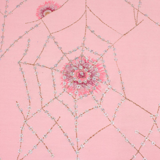 Stof Jersey ITY roze spinnenweb glitters tricot 0,5m