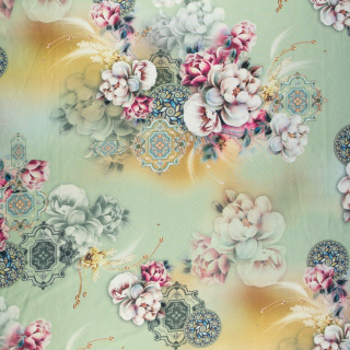 Stof Jersey ITY lichtgroen bloemen gebreide stof 0,5m