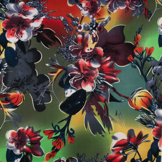 Stof Jersey ITY groen glad bloemen tricot 0,5m