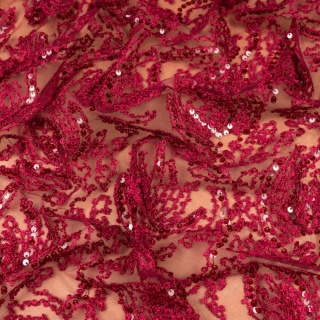 Stof bordeaux kant met pailletten patroon 0,5m