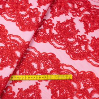 Stof kant rode bloemen patroon 0,5m