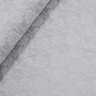 Stof kant grijs satijn witte bloemen 0,5m