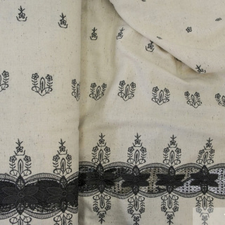 Linnen stof bies beige bloemenpatroon 0,5m