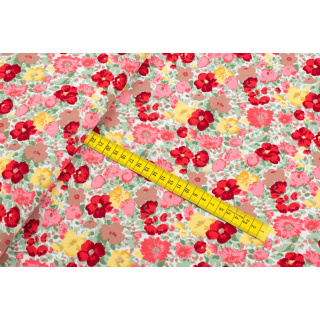 Krepp-stof roze rood bloemen 0,5m