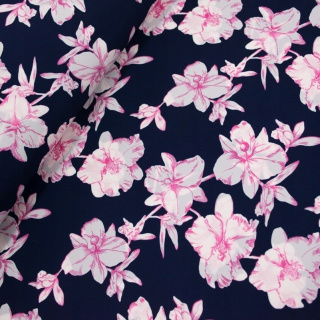 Kelly crêpe stof marineblauw bloemenpatroon 0,5m