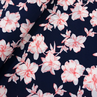 Kelly crêpe stof marineblauw bloemen 0,5m