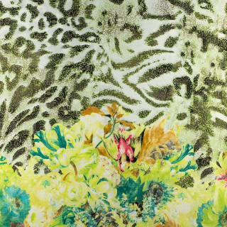 Stof Silki groene luipaard bloemen 0,5m