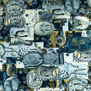 Stof Silki grijs-marineblauw patches patroon 0,5m