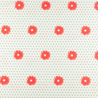 Stof Silki ecru madeliefjes stippen patroon 0,5m