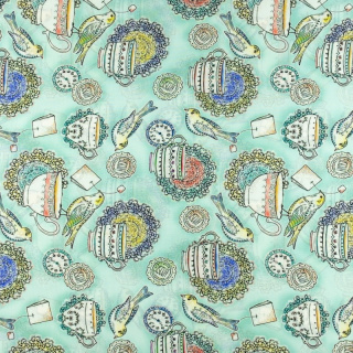 Stof Silki munt theekopjes klok patroon 0,5m