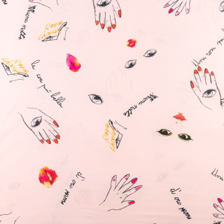 Stof Silki lichtroze mond handen patroon 0,5m