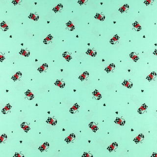 Stof Silki donker lichtgroen katjes patroon 0,5m