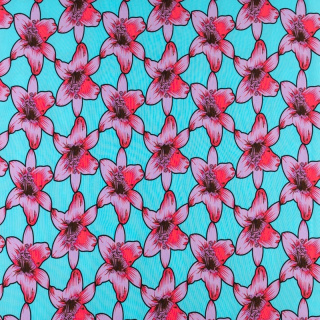 Stof Silki roze-paars lelie patroon 0,5m