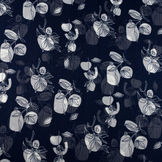 Chiffonstof kreuk marineblauw glad bloemen 0,5m