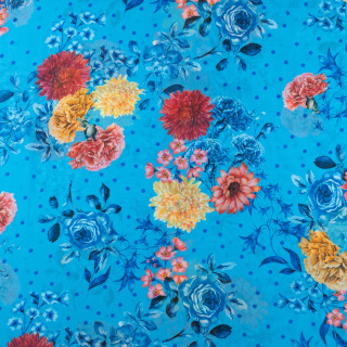 Chiffon stof lichtblauw glad bloemen patroon 0,5m