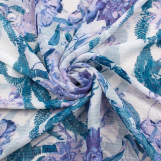 Chiffon stof wit glad bloemen patroon 0,5m